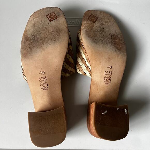 Huma Blanco  Gia Leather Woven Wooden Sandal Tan Cream Size 40/ 10 - Picture 2 of 6